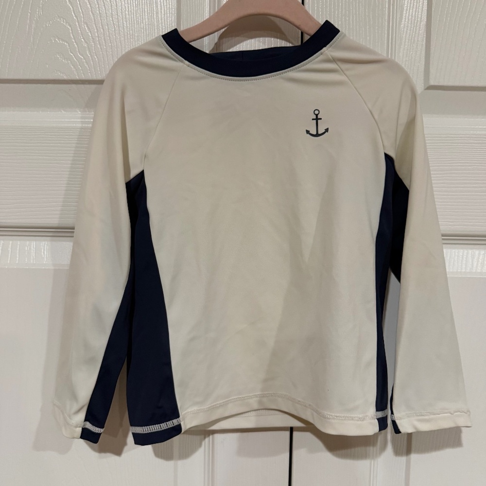 Janie and Jack Long Sleeve Anchor Ocean Swim Shirt Navy Blue/White 2T